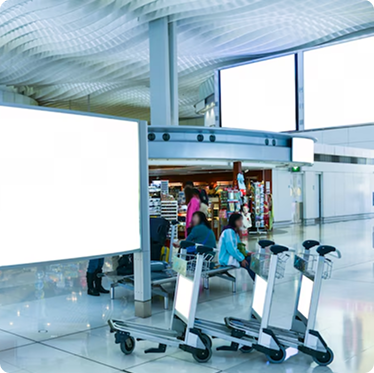 AV display signage and LED video screens in a public venue for event marketing